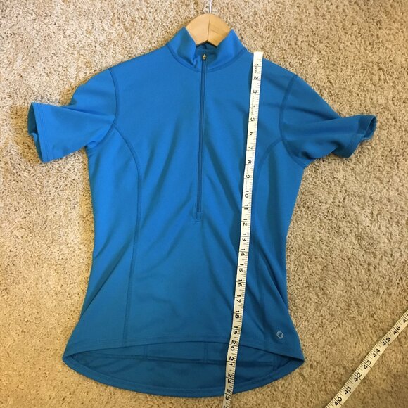 MEC Bright Blue Bubble Short Sleeve Zip Collar Mock Neck Sports Top - Picture 15 of 16